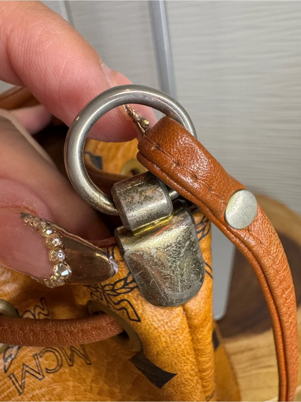 MCM Cognac Visetos Monogram Drawstring Bucket Bag - Picture 7 of 15